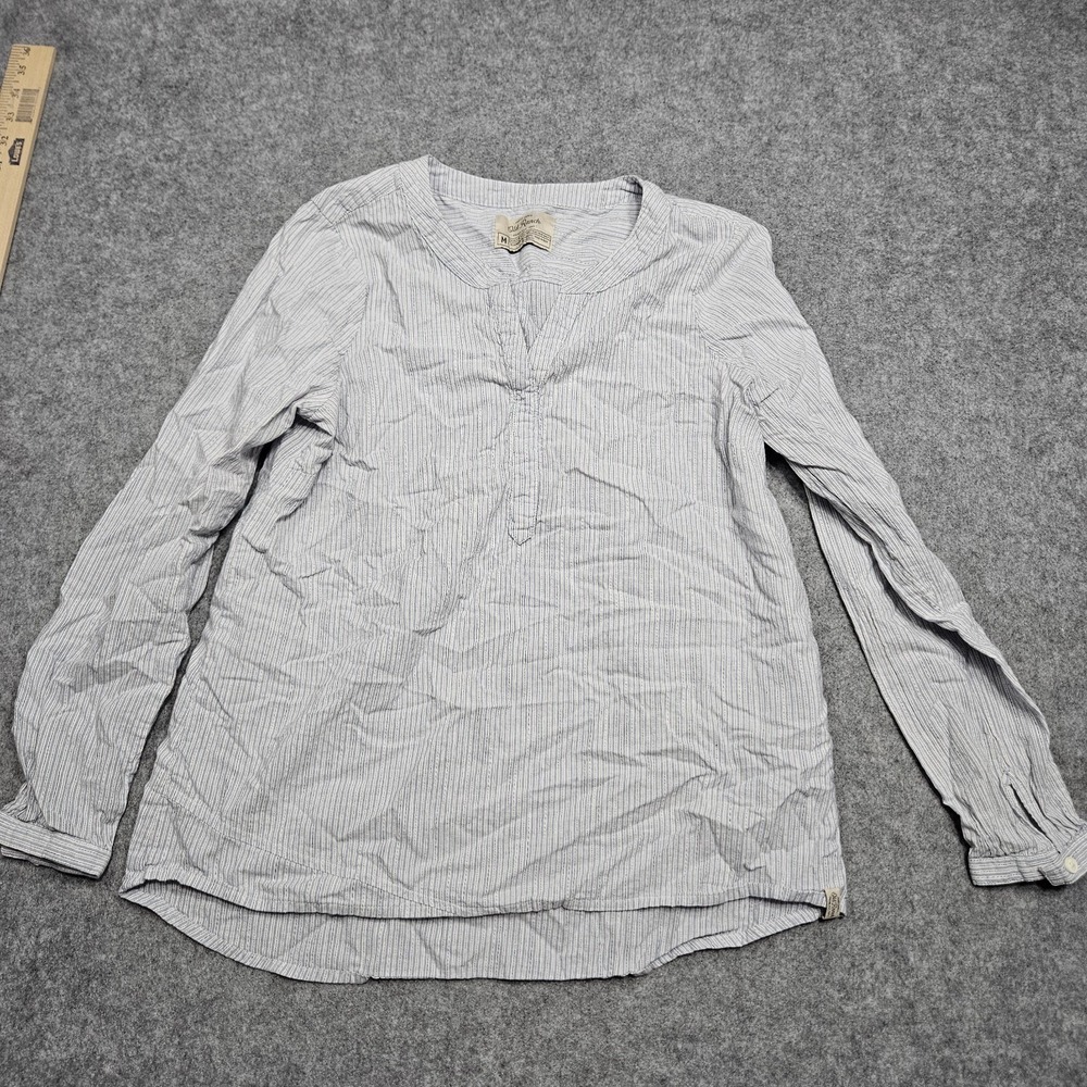 Old Ranch Shirt, Women's Size Medium Blue White Striped Peasant Long Sleeve‎